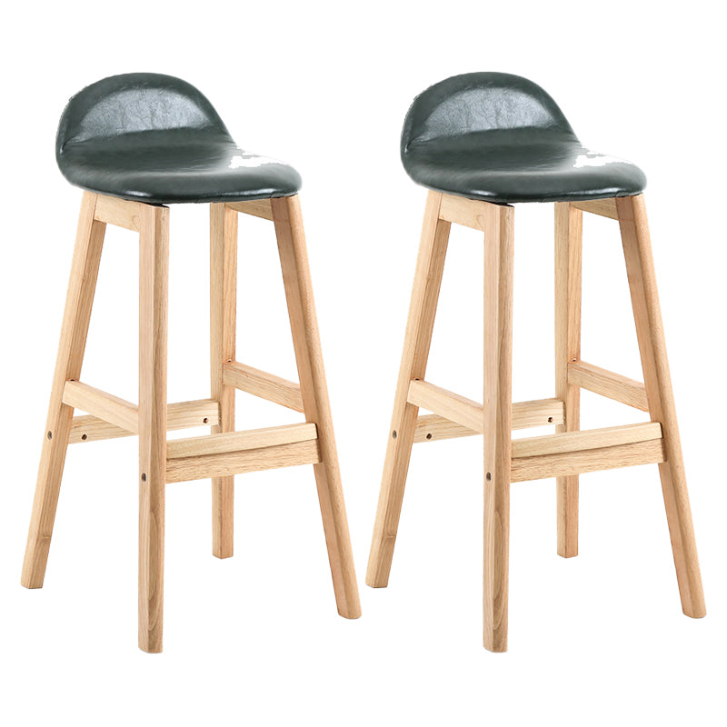 Taburete de bar interior de cuero contemporáneo de madera maciza con respaldo bajo