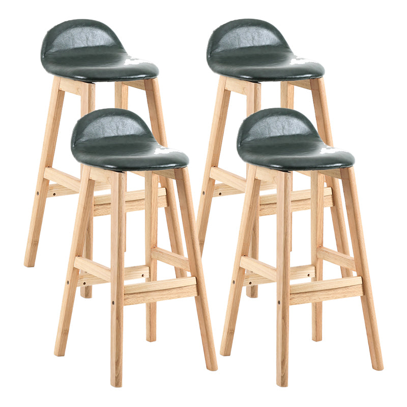 Taburete de bar interior de cuero contemporáneo de madera maciza con respaldo bajo