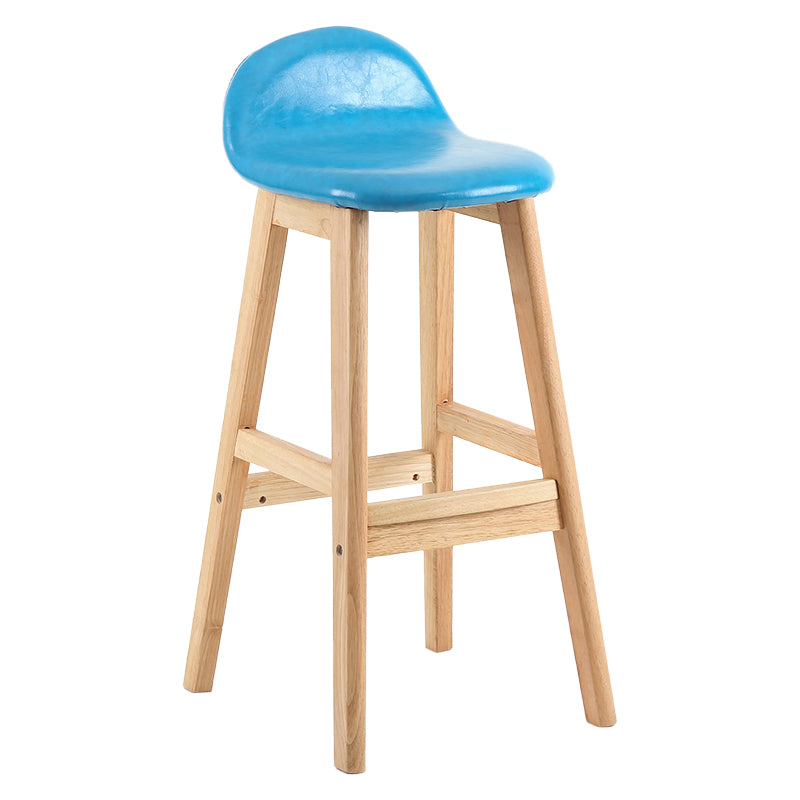 Taburete de bar interior de cuero contemporáneo de madera maciza con respaldo bajo