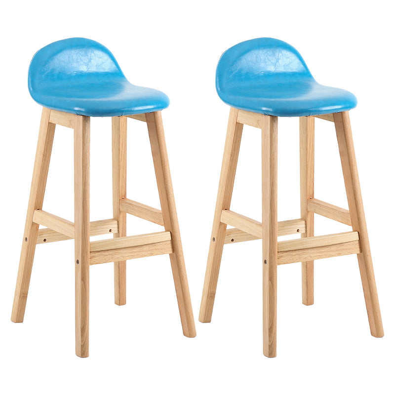 Taburete de bar interior de cuero contemporáneo de madera maciza con respaldo bajo
