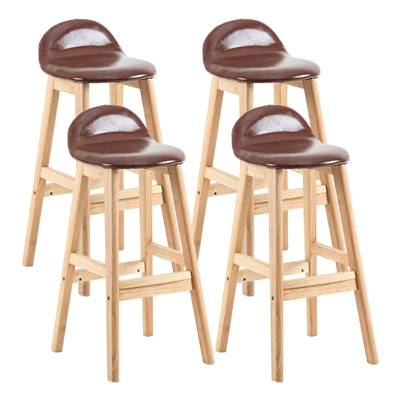 Taburete de bar interior de cuero contemporáneo de madera maciza con respaldo bajo