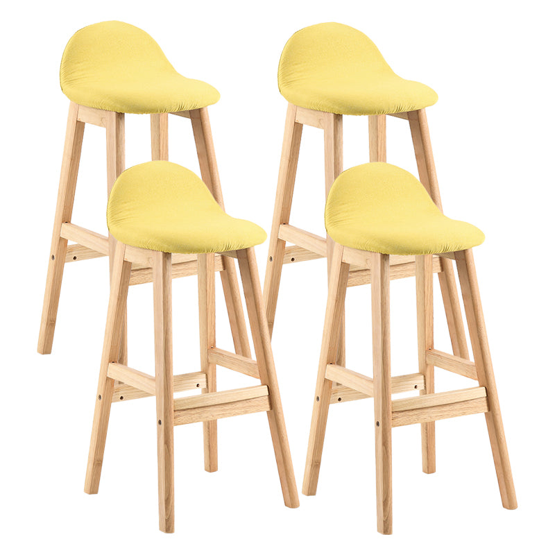 Taburete de bar interior de cuero contemporáneo de madera maciza con respaldo bajo