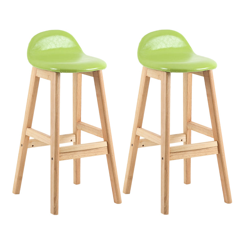 Taburete de bar interior de cuero contemporáneo de madera maciza con respaldo bajo
