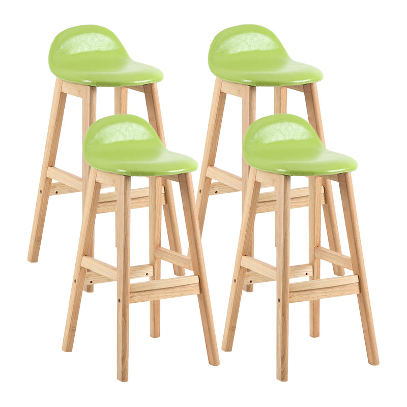 Taburete de bar interior de cuero contemporáneo de madera maciza con respaldo bajo