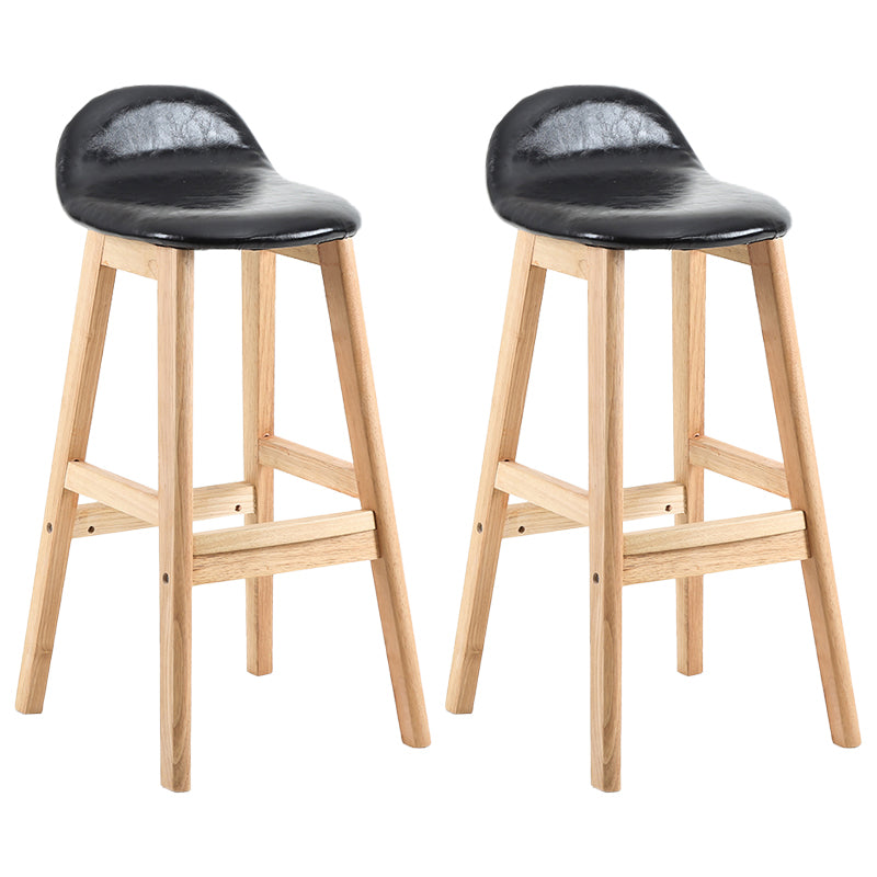 Taburete de bar interior de cuero contemporáneo de madera maciza con respaldo bajo
