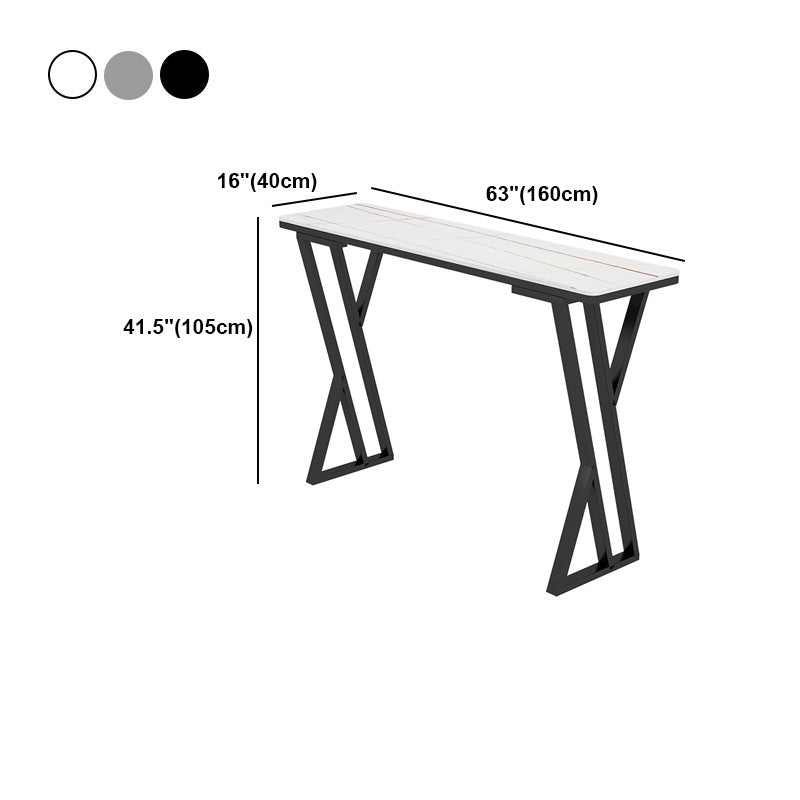 Modern Marble Pub Table with Rectangle Table Top Black Double Pedestal Table - 42" H