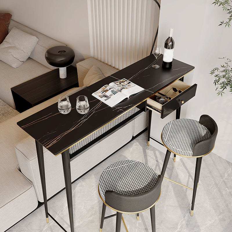 Industrial Marble Pub Table with Rectangle Table Top Legs Table - 41.3" H