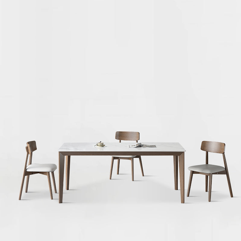 1/3/4/5 Pieces Ash Wood Dining Table Set with White Sintered Stone Top Modern Dinette Set