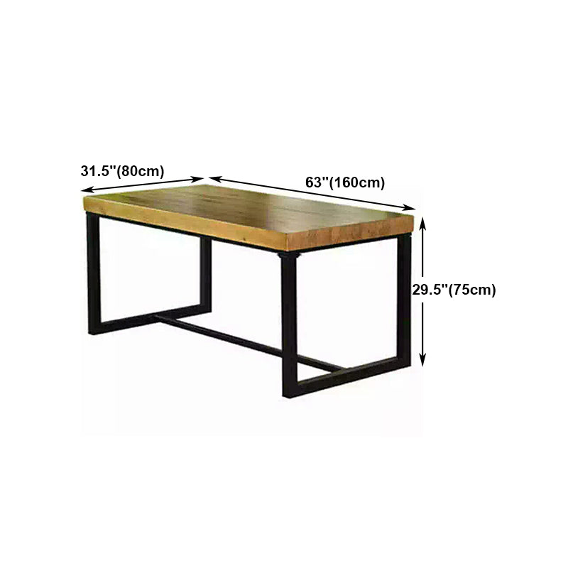 Table de salle à manger industrielle en bois massif, rectangulaire, marron, avec base à tréteaux