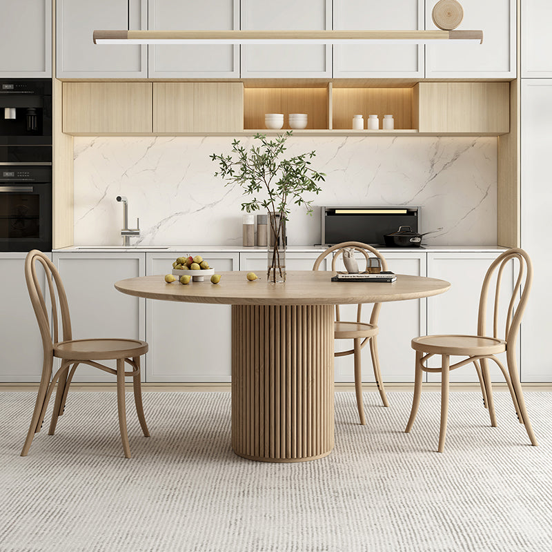 Ronde voetstuk Casual eettafel houten kleur vaste tafel met dennenhout massief hout