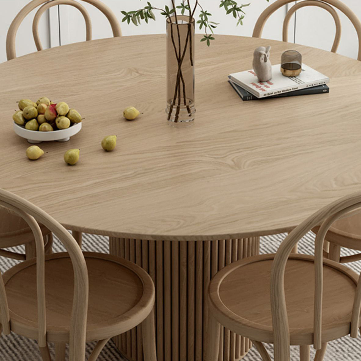 Ronde voetstuk Casual eettafel houten kleur vaste tafel met dennenhout massief hout