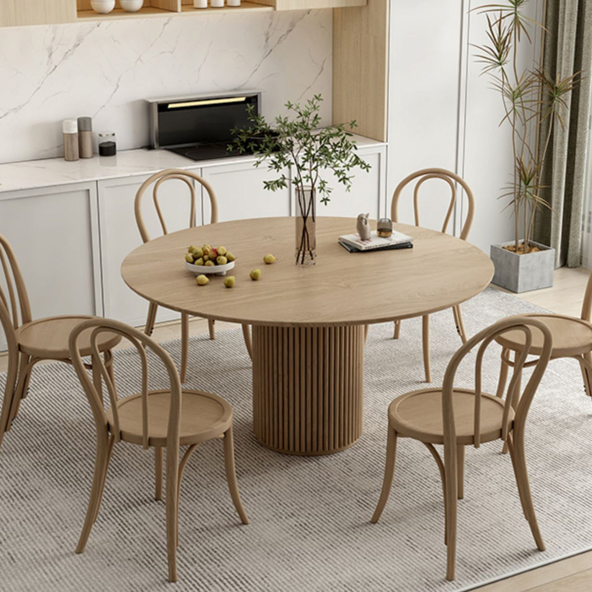 Ronde voetstuk Casual eettafel houten kleur vaste tafel met dennenhout massief hout