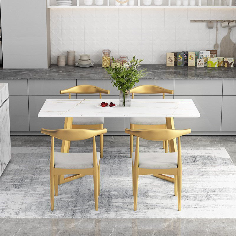 Mesa de comedor rectangular estilo Glam, mesa con pedestal doble con piedra sinterizada