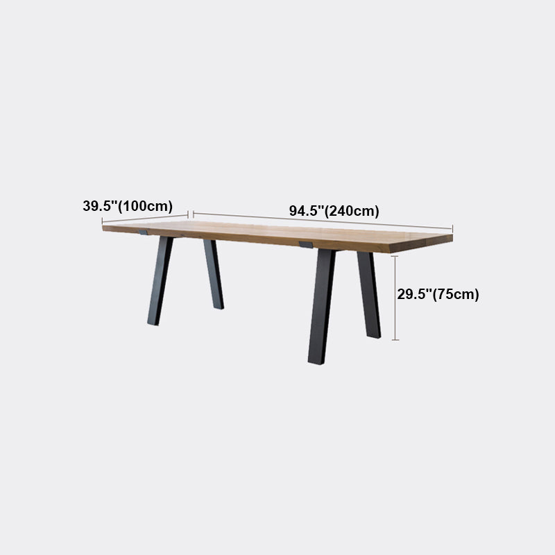 Rectangle 4 Legs Industrial Table Wood Color Fixed Table of Solid Wood