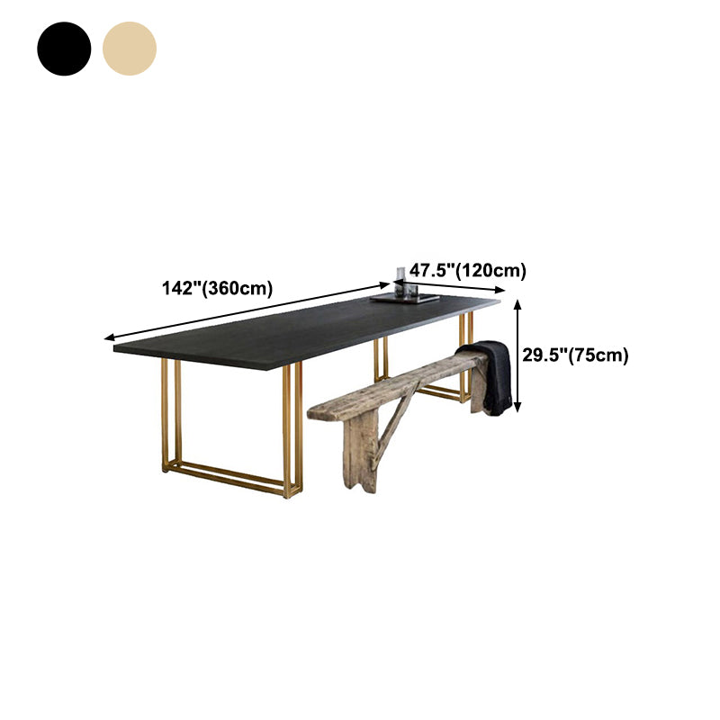 Mesa de comedor de lujo con pedestal doble rectangular, mesa fija de madera maciza de pino