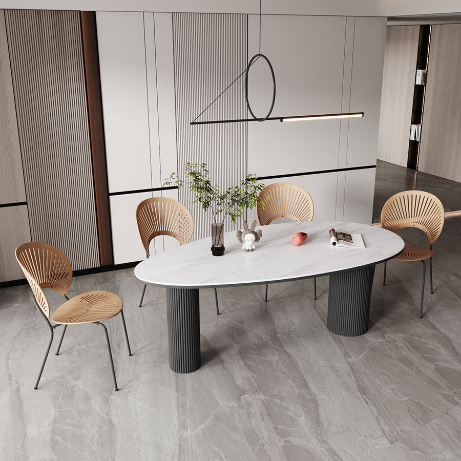 Sintered Stone Top Dining Table Oval Table with Metal Base and 3 Legs