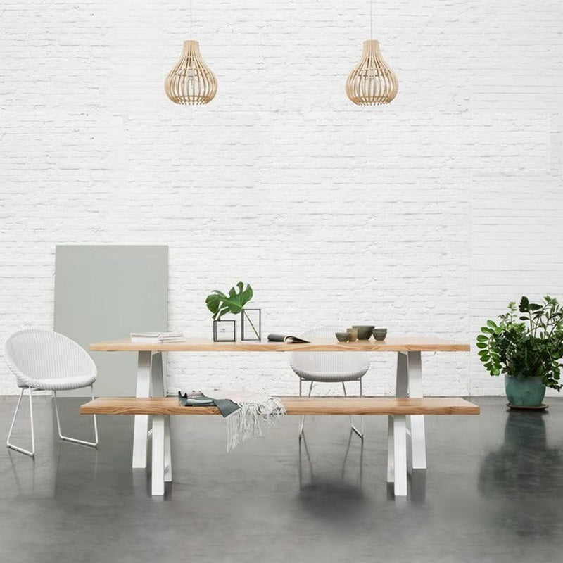 Rectangle Luxury Dining Table Double Pedestal Fixed Table with Solid Wood