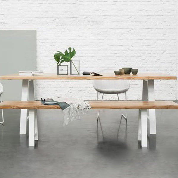 Rectangle Luxury Dining Table Double Pedestal Fixed Table with Solid Wood