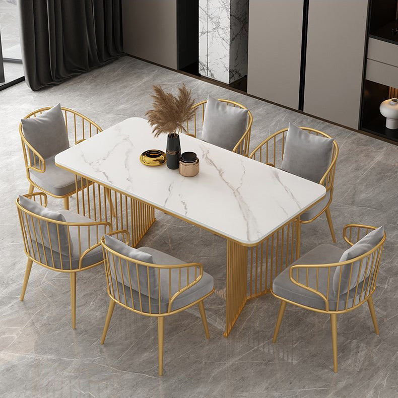Sintered Stone Dining Table Traditional Luxury Gold Frame Table