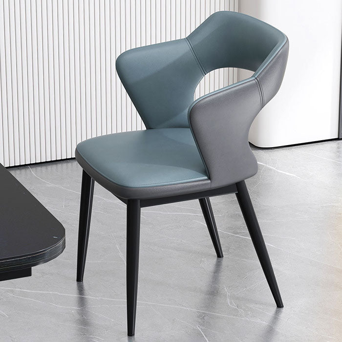 Eigentijdse, gestoffeerde fauteuil voor thuis, matte afwerking, eetkamerstoel met open rug