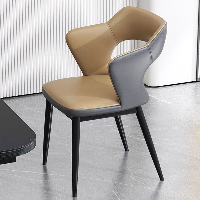 Silla de comedor tapizada casera contemporánea con respaldo abierto y acabado mate