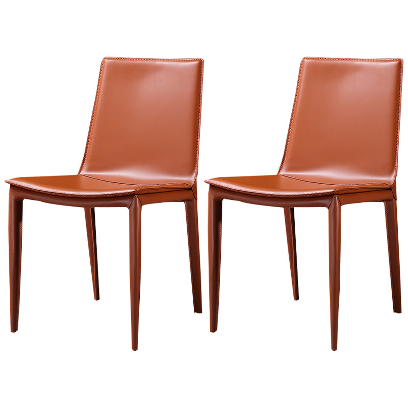 Silla de comedor sin brazos de cuero moderna Silla de comedor de metal para uso doméstico