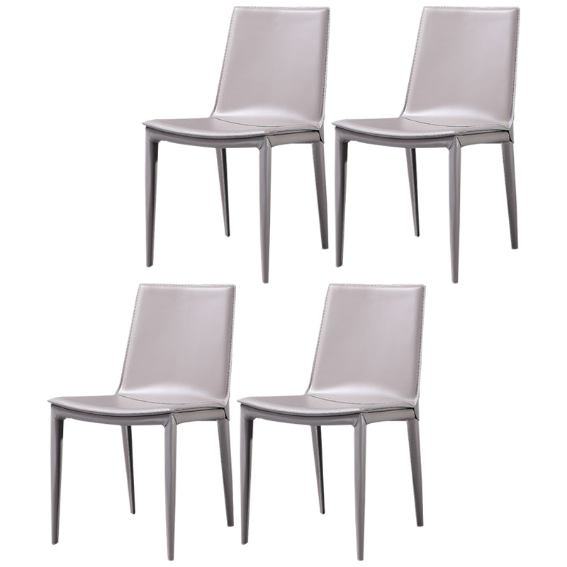Silla de comedor sin brazos de cuero moderna Silla de comedor de metal para uso doméstico