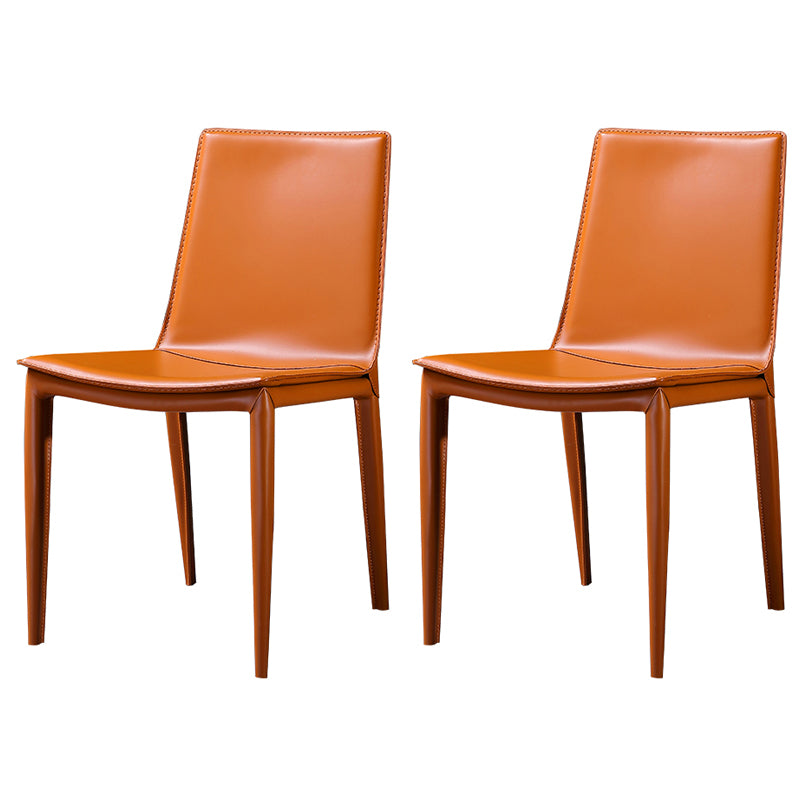 Silla de comedor sin brazos de cuero moderna Silla de comedor de metal para uso doméstico