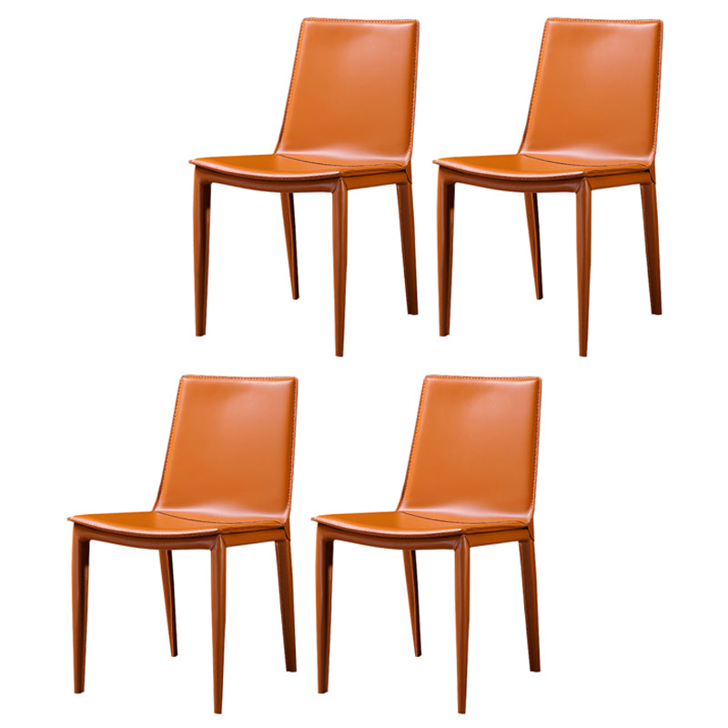 Silla de comedor sin brazos de cuero moderna Silla de comedor de metal para uso doméstico