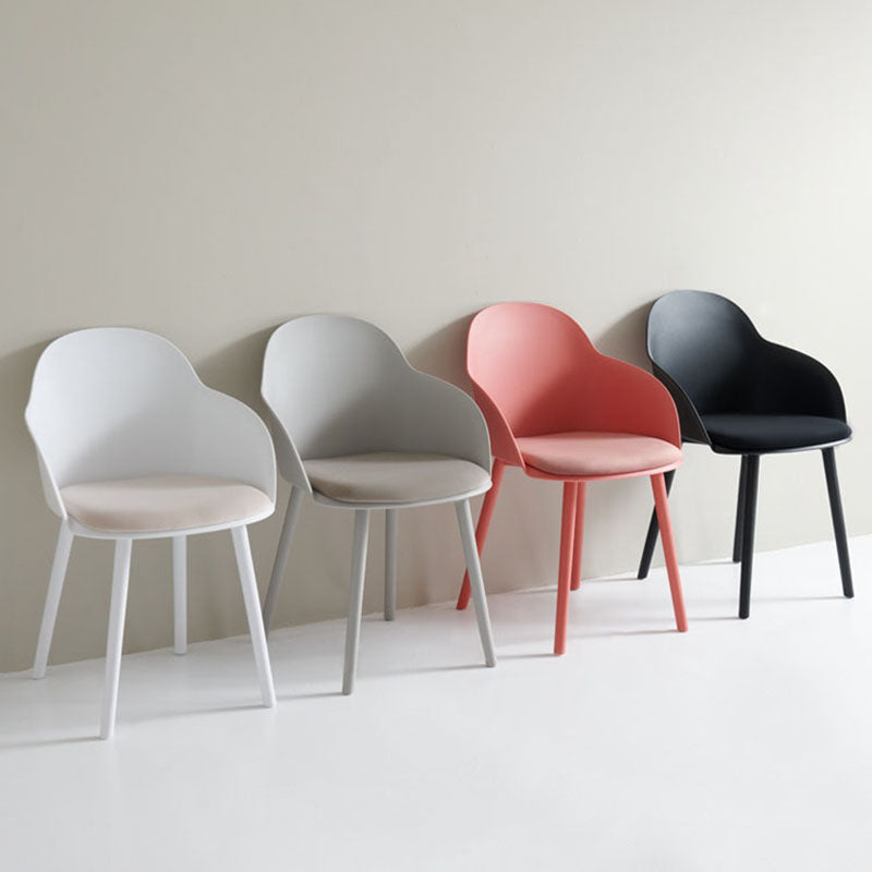 Sillas de comedor contemporáneas con respaldo sólido, sillas laterales con brazos y patas de plástico