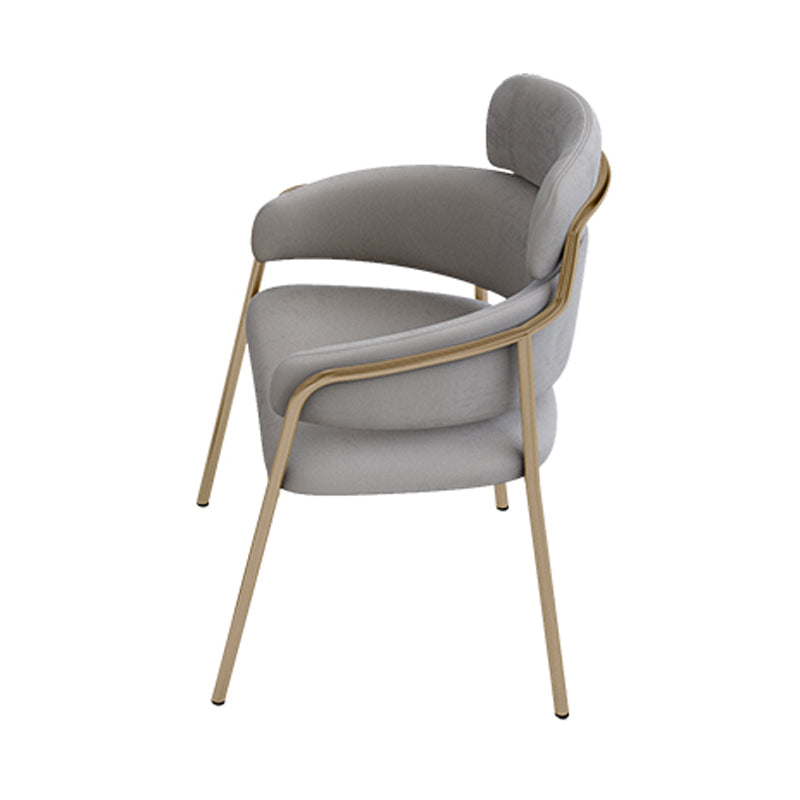 Sillas de comedor con brazo de terciopelo Glam, silla de comedor de metal para uso en restaurantes