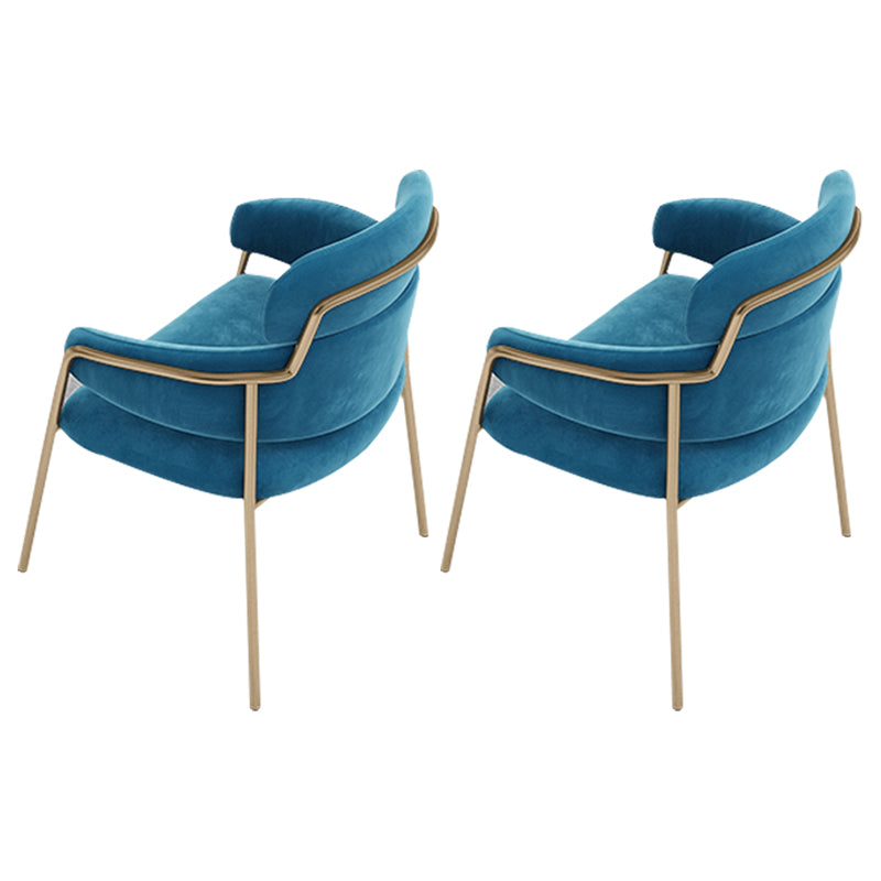 Sillas de comedor con brazo de terciopelo Glam, silla de comedor de metal para uso en restaurantes