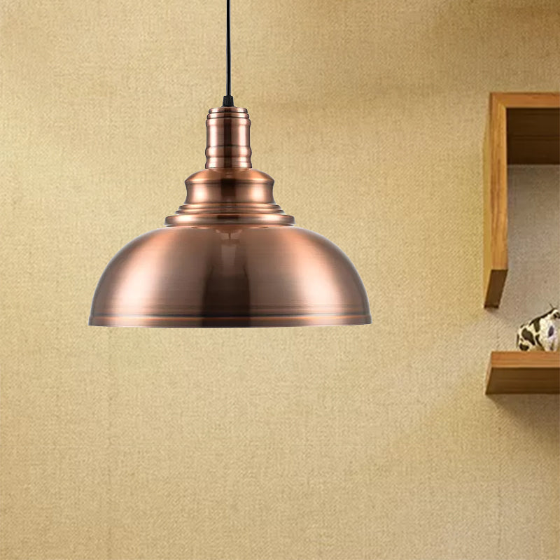 Copper Finish Bowl Hanging Light Industrial Style Metal 1 Light Bedroom Pendant Lamp with Adjustable Cord