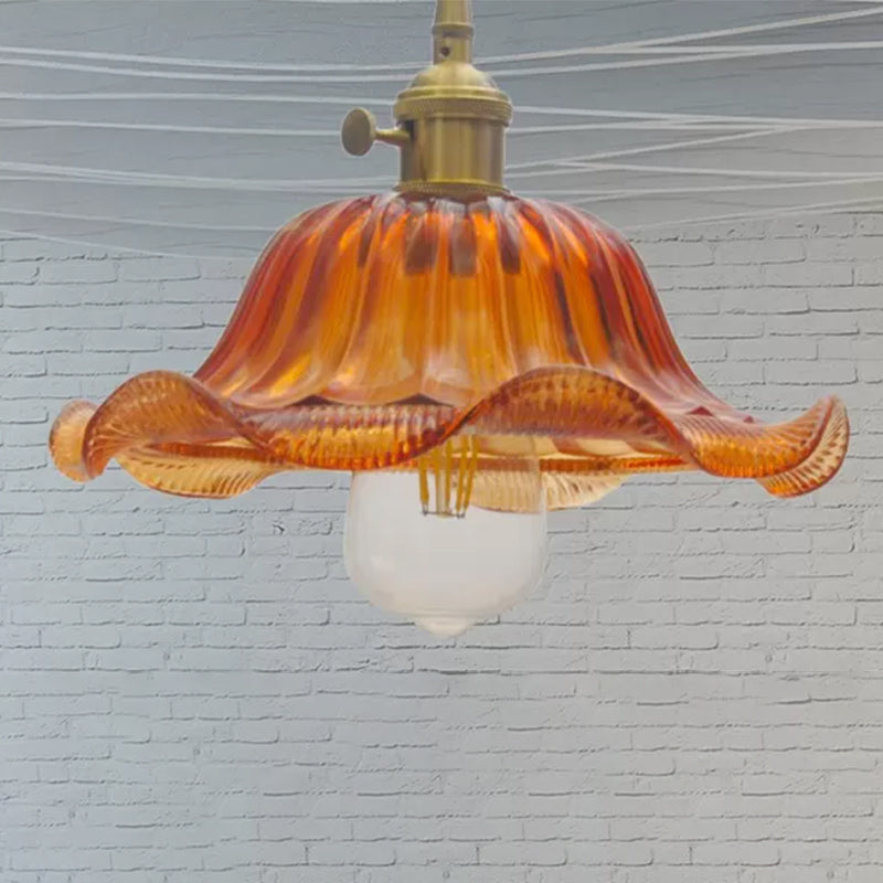 Iluminación colgante de color festoneado de 8 "/10"/12 "de ancho Vintage 1 lámpara colgante de vidrio acanalado de luz en amarillo para sala de estar