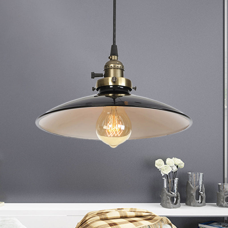 1/2-Pack-Untertasse Bauernhaus Decke Anhänger Vintage Stylish Eisen 1 Kopf schwarz/rotes hängendes Licht mit verstellbarem Kabel