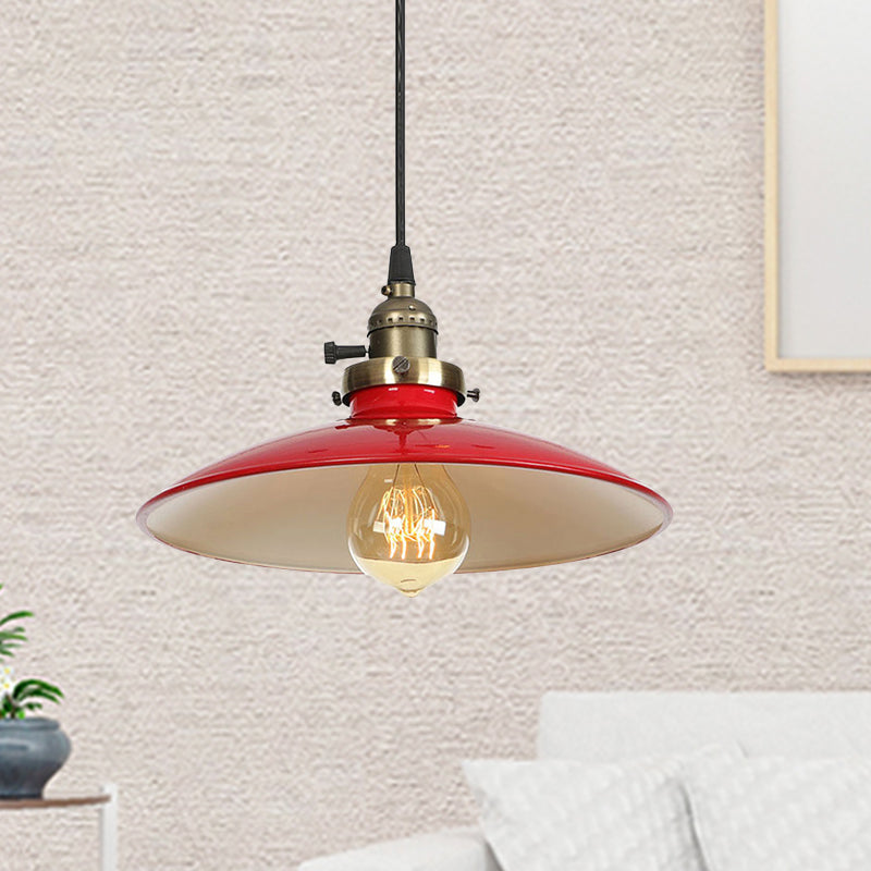 1/2-Pack-Untertasse Bauernhaus Decke Anhänger Vintage Stylish Eisen 1 Kopf schwarz/rotes hängendes Licht mit verstellbarem Kabel