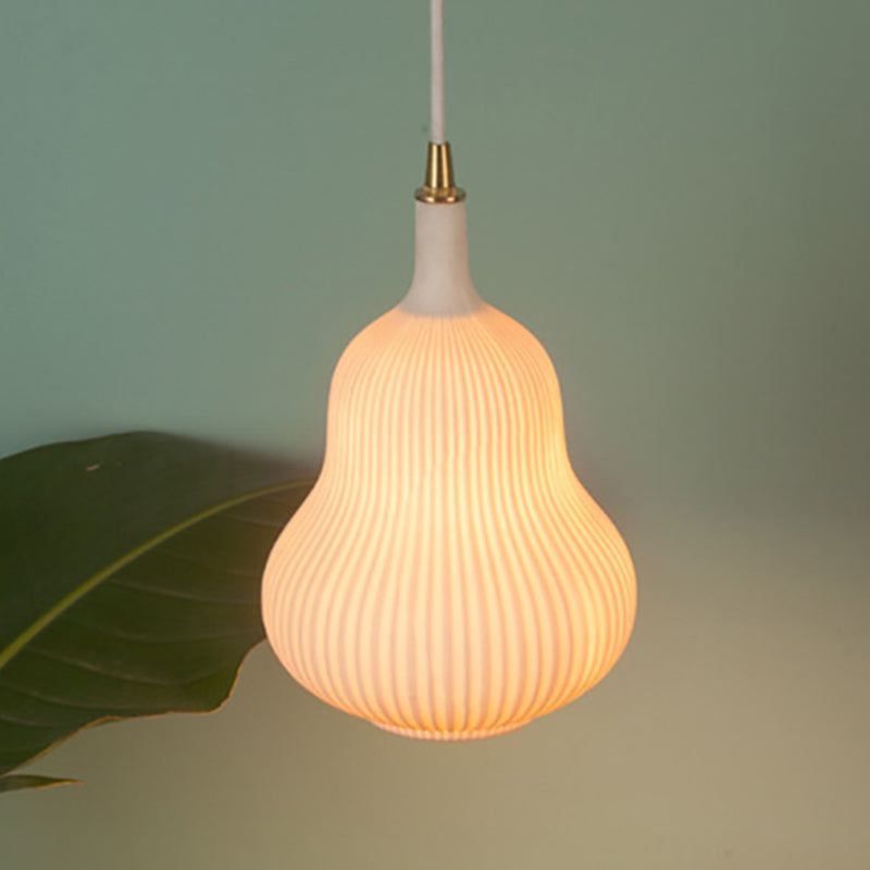 1 Bulb Gourd Shape Suspension Light Creative Clear Glass Pendant Light in White for Dining Room