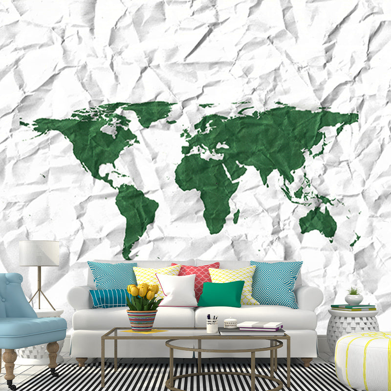 World Map Mildew Resistant Mural Wallpaper Illustration Sleeping Room Wall Mural