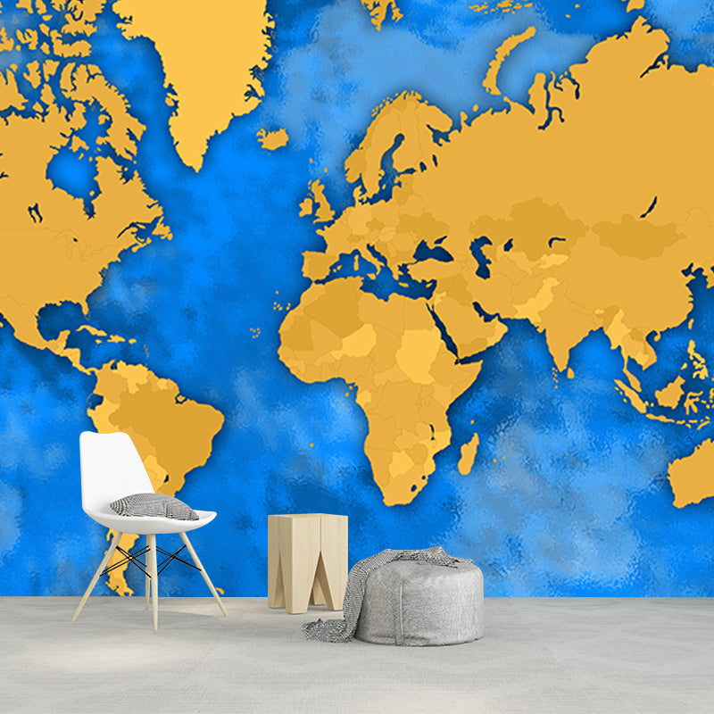 Illustration Stain Resistant Mural Wallpaper World Map Sitting Room Wall Mural