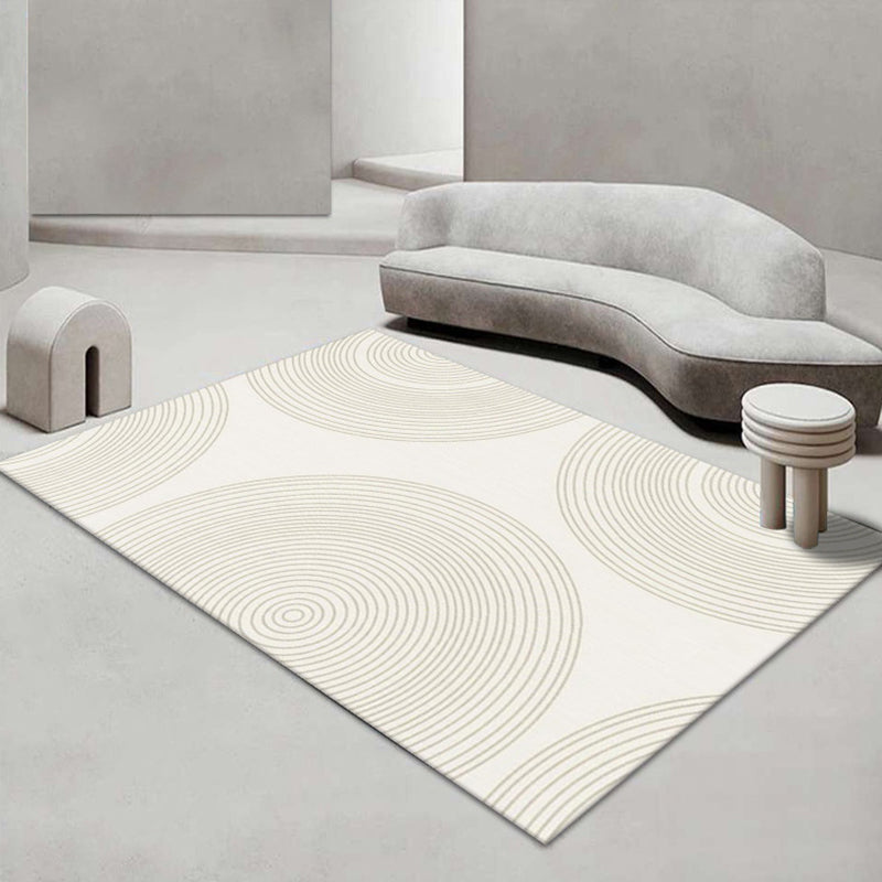 White Circle Rug Polyester Contemporary Rug Stain Resistant Rug for Living Room