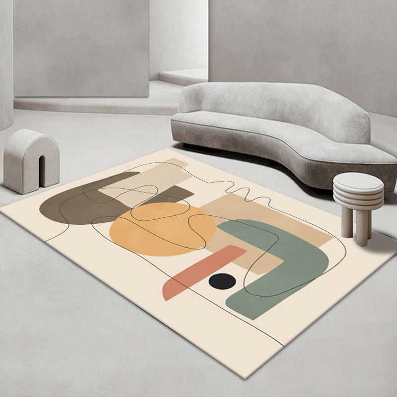 White Circle Rug Polyester Contemporary Rug Stain Resistant Rug for Living Room