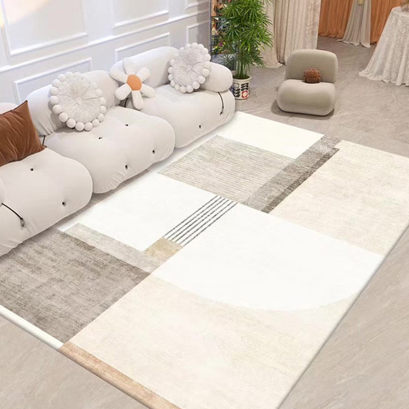 Light Brown Striped Rug Polyester Casual Rug Non-Slip Backing Rug for Living Room