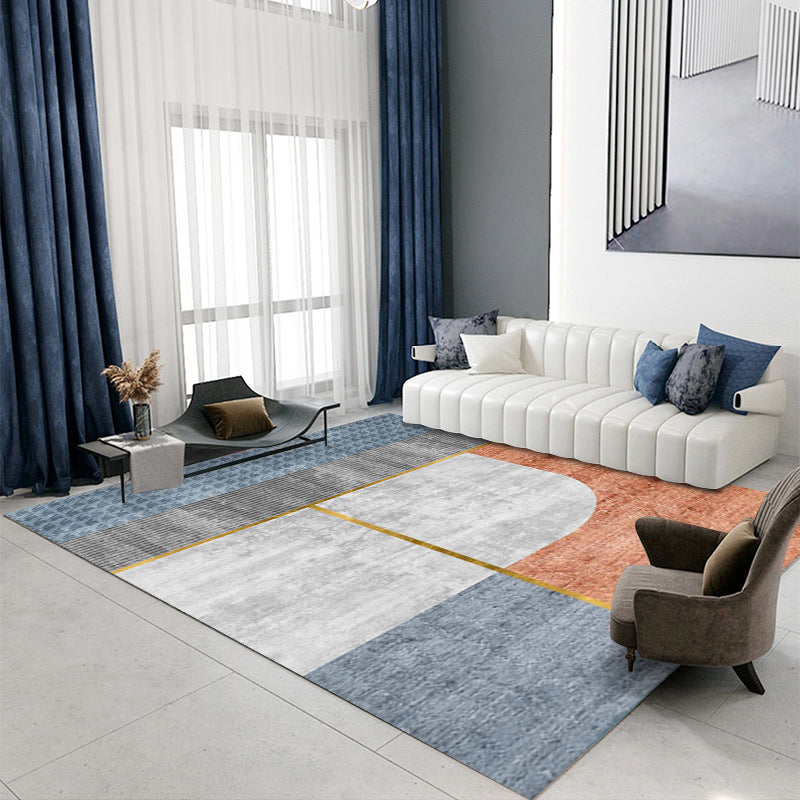 Orange Striped Rug Polyester Contrast Color Rug Stain Resistant Rug for Living Room