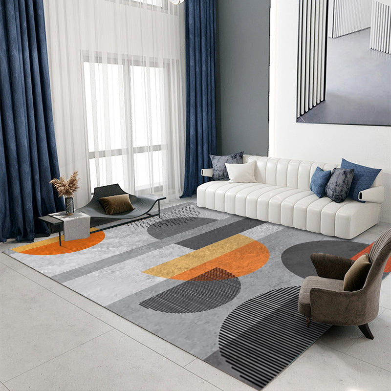 Orange Striped Rug Polyester Contrast Color Rug Stain Resistant Rug for Living Room