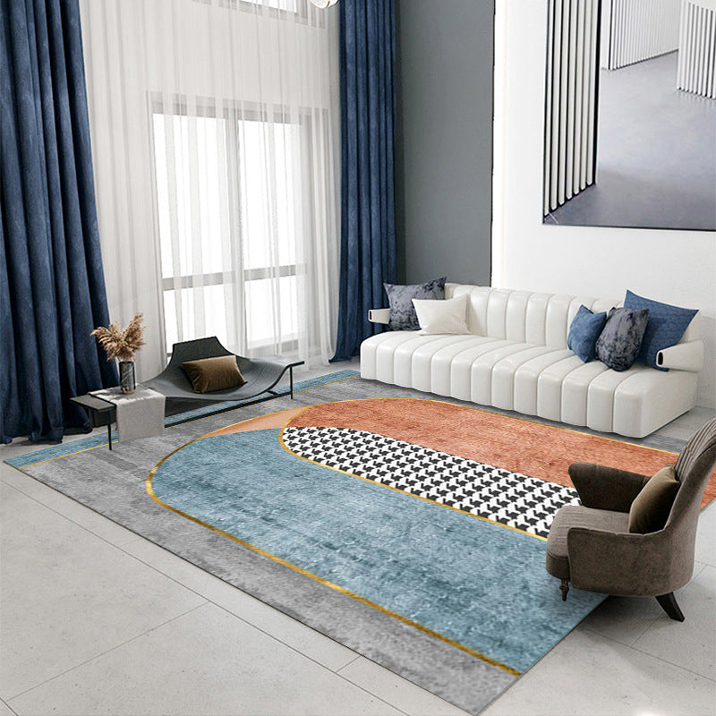 Orange Striped Rug Polyester Contrast Color Rug Stain Resistant Rug for Living Room