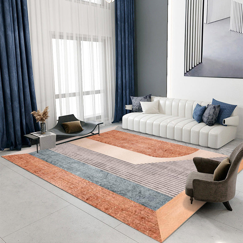 Orange Striped Rug Polyester Contrast Color Rug Stain Resistant Rug for Living Room