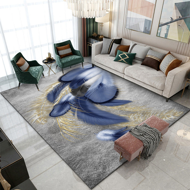 Gray Modern Rug Polyester Feather Rug Non-Slip Backing Rug for Living Room