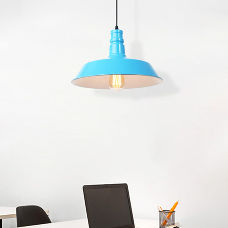 Metal Barn Shade Hanging Lamp Retro Style 1 Bulb Living Room Ceiling Pendant Fixture in Pink/Yellow, 10"/14"/18" Diameter