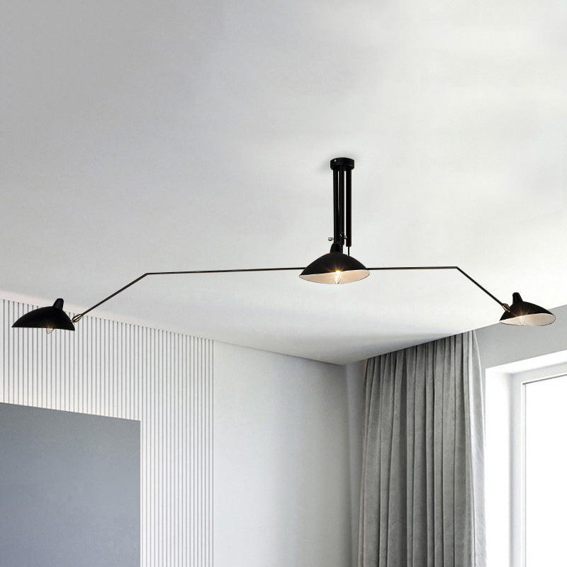 Metallic Cone Shade Semi Flush Chandelier Industrial Style 3-Light Indoor Semi Flush Mount Lighting in Black