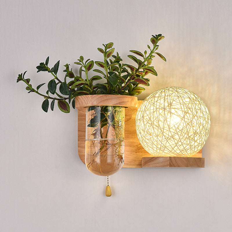 Moderne Holz Wandleuchte Scheuel ohne Pflanzen kreative Glasschattenwandleuchte